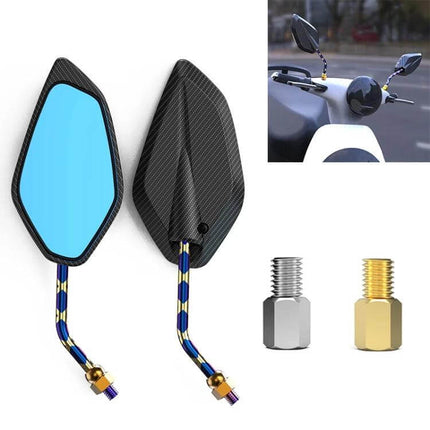 Motorcycle Rearview Mirror Burnt Titanium Diamond Plating Gold Blue - anti-glare HD glass, aluminum alloy housing, carbon-look finish