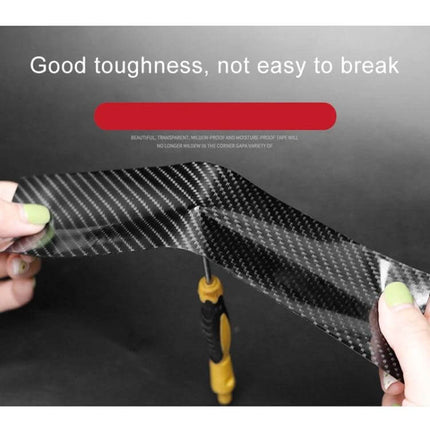 Universal Carbon Fiber Style Car Door Protection Strip Guard showing flexible acrylic carbon-fiber strip being bent to demonstrate toughness