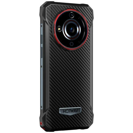 Durable HOTWAV Phone for Everyday Tough Situations rugged carbon-fiber back view with reinforced corners and rear camera
