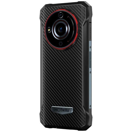 Durable HOTWAV Phone for Everyday Tough Situations rugged carbon-fiber back, reinforced corners, large circular camera, long-lasting battery