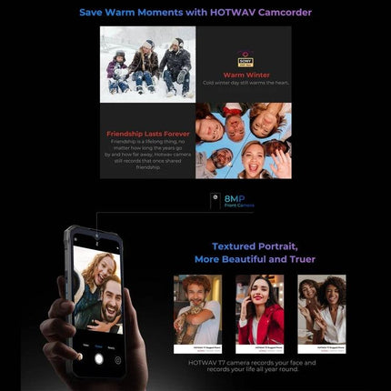 Durable HOTWAV Phone for Everyday Tough Situations — rugged phone showing outdoor and selfie camera features