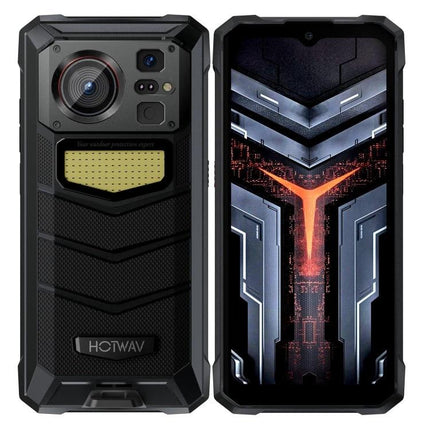 HOTWAV Rugged Phone for Daily Outdoor Activities - black rugged smartphone front and back with heavy-duty case and large camera