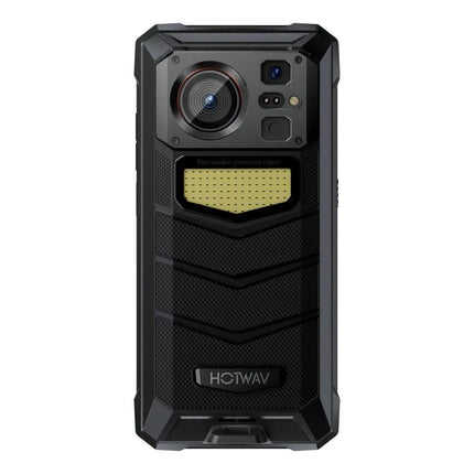 HOTWAV Rugged Phone for Daily Outdoor Activities showing black rugged back with large camera, textured grip and HOTWAV logo