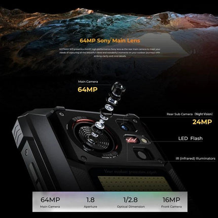HOTWAV Rugged Phone for Daily Outdoor Activities - 64MP main camera and rugged design for hiking and job sites