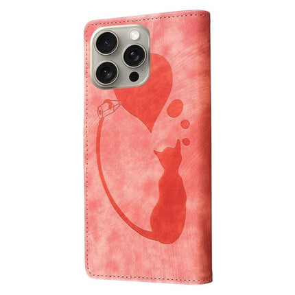 Leather Cat Design Phone Case for Everyday iPhone Use showing pink leather folio with cat silhouette and card-slot wallet functionality