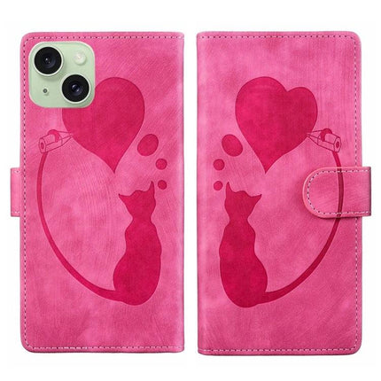 Leather Cat Design Phone Case for Everyday iPhone Use — pink leather wallet case with cat silhouette, heart motif and card slots