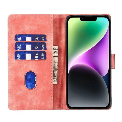 Embossed Leather Phone Case With Cat Design For Everyday Use - pink wallet-style PU leather case with card slots, cash pocket and phone stand