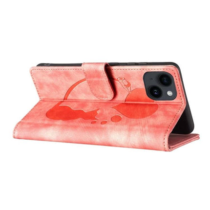 Embossed Leather Phone Case With Cat Design For Everyday Use - pink PU leather wallet case with card slots and stand