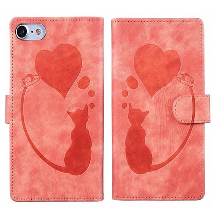 Daily Leather Case With Embossed Design For iPhone in coral with embossed cat and heart wallet-style protective cover