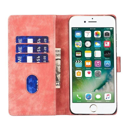 Daily Leather Case With Embossed Design For iPhone showing open wallet style with card slots, cash pocket and iPhone inserted