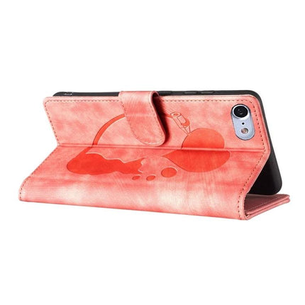 Daily Leather Case With Embossed Design For iPhone in coral PU leather folio with card pocket and kickstand
