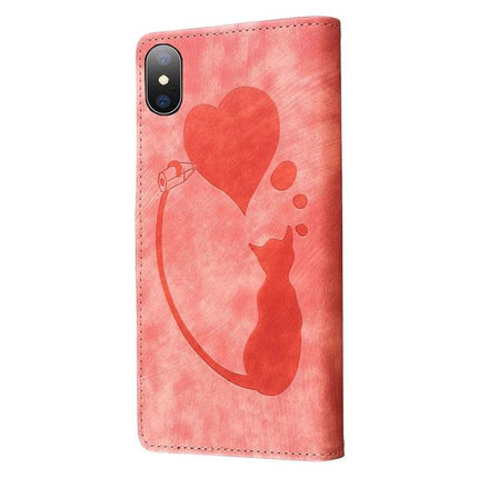 Leather Phone Case for Everyday iPhone Protection – slim pink PU leather wallet case with cat and heart design, built-in stand and card slots