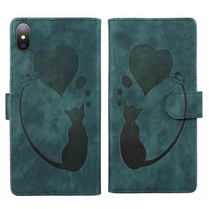Leather Phone Case for Everyday iPhone Protection - teal wallet case with cat silhouette, heart balloon, built-in stand and card slots