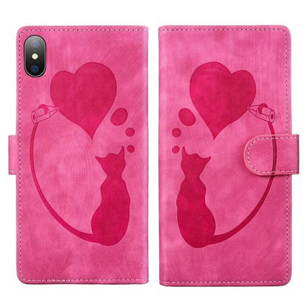 Leather Phone Case for Everyday iPhone Protection - pink cat heart wallet folio with stand, 3 card slots and cash pocket