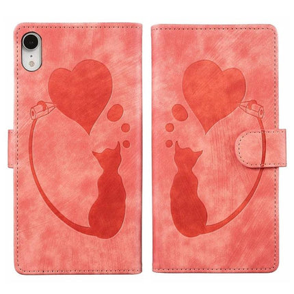 Leather Phone Case for Everyday iPhone Protection - slim pink PU leather wallet case with cat and heart design, built-in stand and card slots