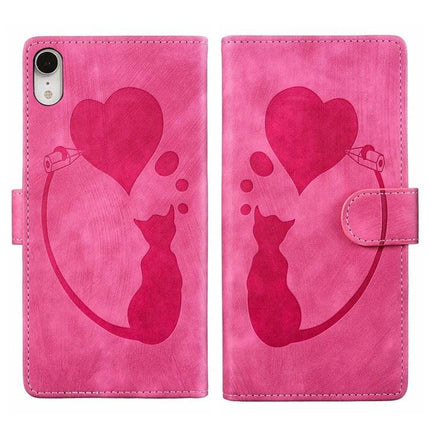 Leather Phone Case for Everyday iPhone Protection - pink wallet-style PU leather case with cat and heart design, built-in stand and card slots