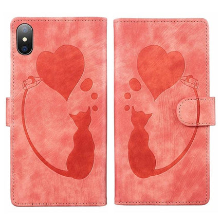 Leather Phone Case for Everyday iPhone Protection - pink PU leather wallet case with cat heart design, three card slots, cash pocket and built-in stand