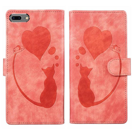 Leather Phone Case for Everyday iPhone Protection pink cat heart wallet-style folio with stand, three card slots and cash pocket