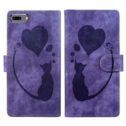Leather Phone Case for Everyday iPhone Protection - purple wallet case with cat silhouette, heart design, card slots, stand and slim PU leather exterior