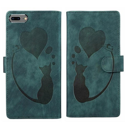 Leather Phone Case for Everyday iPhone Protection teal wallet case with cat silhouette, built-in stand, 3 card slots and cash pocket