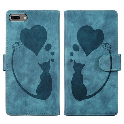 Leather Phone Case for Everyday iPhone Protection - teal wallet case with cat and heart design, built-in stand, 3 card slots