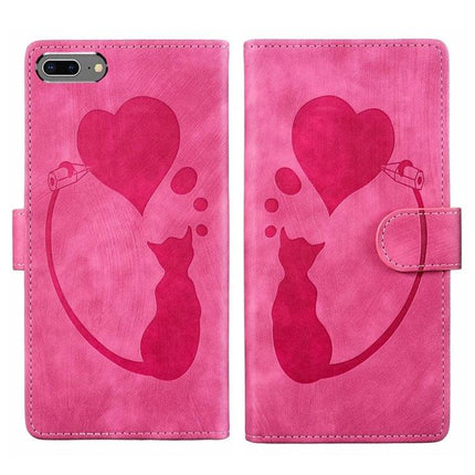Leather Phone Case for Everyday iPhone Protection - pink wallet folio with cat and heart design, built-in stand and card slots