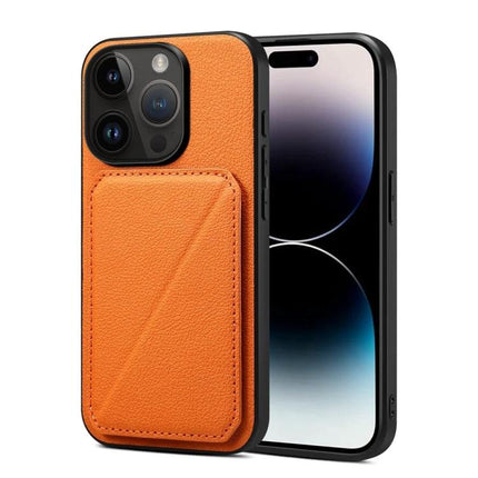 Protective Card-Slot Phone Case For Everyday Travel Essentials - orange leather card-slot phone case with hidden dual slots and kickstand