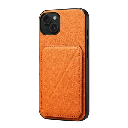 Protective Card-Slot Phone Case For Everyday Travel Essentials orange leather-look case with hidden card slots and kickstand