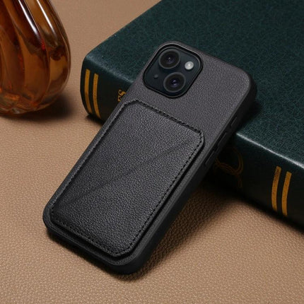 Slim Phone Case With Card Slot For Everyday Carry Easy Access To ID And Cards For Daily Errands - black PU leather slim phone case with hidden dual card slots