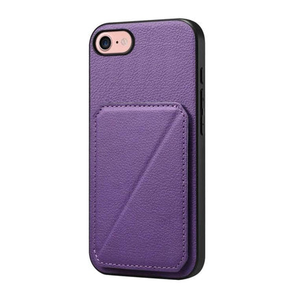 Phone Case With Essentials Storage For Daily Life - purple leather-look slim phone case with hidden dual card slots for commuters and travelers