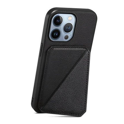 Compact Phone Case For Everyday Carry With Dual Card Slots in black PU leather with hidden dual card pockets and TPU protective shell