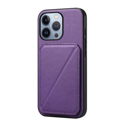 Compact Phone Case For Everyday Carry With Dual Card Slots - purple PU leather slim wallet case with hidden dual card slots