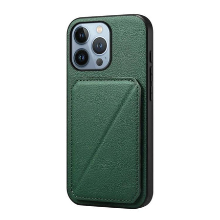 Compact Phone Case For Everyday Carry With Dual Card Slots in green PU leather with hidden dual card slots and slim protective TPU shell