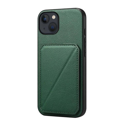 Compact Phone Case For Everyday Carry With Dual Card Slots in green PU leather with hidden dual card slots and TPU shell