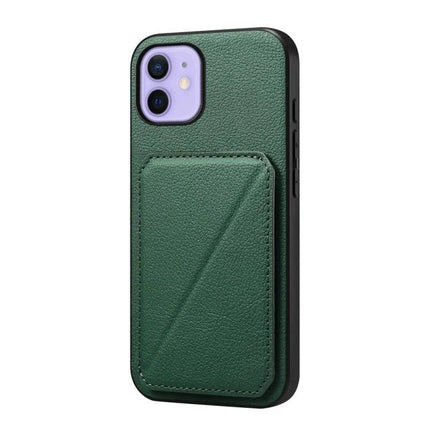 Compact Phone Case For Everyday Carry With Dual Card Slots in green PU leather with hidden dual card slots and slim protective TPU shell