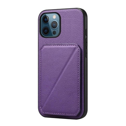 Compact Phone Case For Everyday Carry With Dual Card Slots in purple PU leather with hidden dual card slots and slim TPU shell