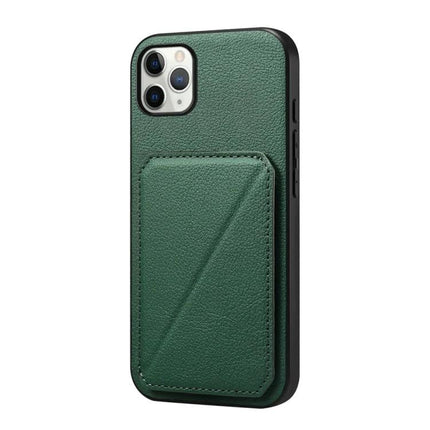 Compact Phone Case For Everyday Carry With Dual Card Slots in green PU leather with hidden dual card slots and slim TPU protective shell