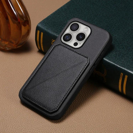Protective Card-Slot Phone Case For Everyday Travel Essentials showing black leather card-slot phone case with hidden dual slots and kickstand