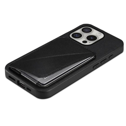 Protective Card-Slot Phone Case For Everyday Travel Essentials - black leather card slot case with hidden dual card pockets and kickstand