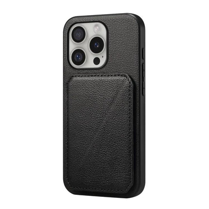 Phone Case With Essentials Storage For Daily Life - black leather-look protective phone case with hidden dual card slots