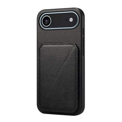 Phone Case With Essentials Storage For Daily Life - slim black protective phone case with hidden dual card slots and textured leather pocket
