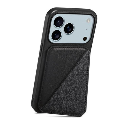 Phone Case With Essentials Storage For Daily Life — slim black protective phone case with hidden dual card slots and textured wallet panel