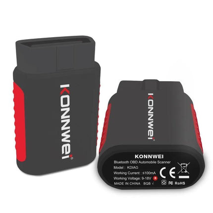 KONNWEI Scanner for Routine Vehicle Maintenance Checks compact OBD2 Bluetooth reader plugging into 16-pin port for check engine diagnostics