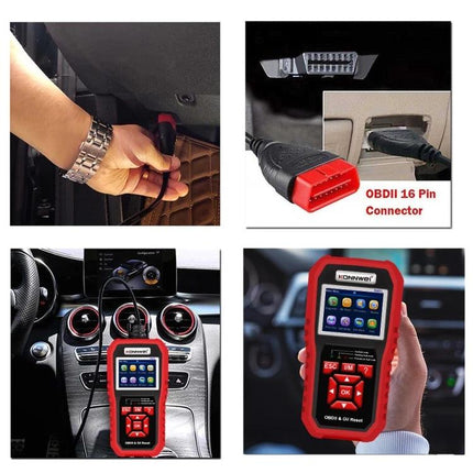 KONNWEI Scanner Helps With Daily Car Maintenance Checks - hand plugging KW851 OBDII 16-pin diagnostic tool into car port