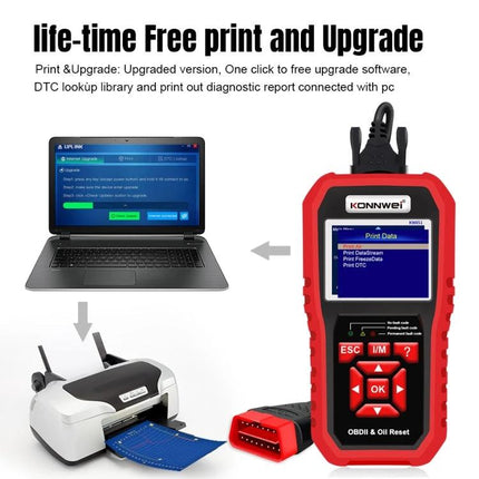 KONNWEI Scanner Helps With Daily Car Maintenance Checks - KW851 OBDII reads codes, prints reports via PC for routine engine and emissions checks