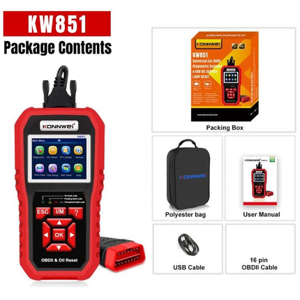 KONNWEI Scanner Helps With Daily Car Maintenance Checks - KW851 OBDII diagnostic tool with cables and case