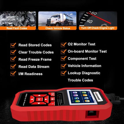KONNWEI Scanner Helps With Daily Car Maintenance Checks - KW851 OBDII reads fault codes, I/M readiness, data stream, clears trouble codes