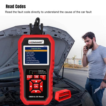 KONNWEI Scanner Helps With Daily Car Maintenance Checks - red KW851 OBDII reading fault codes from engine for quick check engine light diagnosis