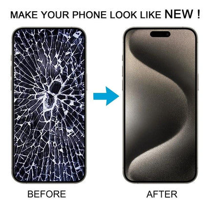 DD Replacement Screen for Daily iPhone Upkeep and Use - before cracked screen and after restored display showing improved touch and clarity