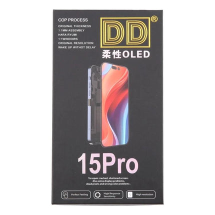 DD Replacement Screen for Daily iPhone Upkeep and Use - black retail box showing 15Pro OLED replacement screen